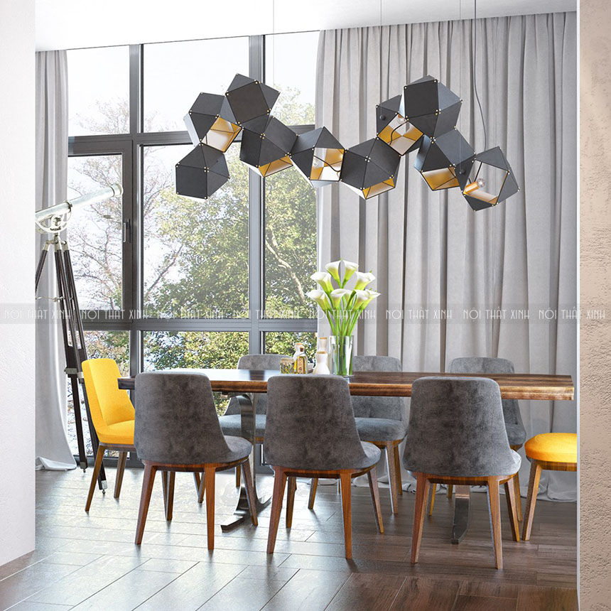 2 mẫu thiết kế nội thất phòng khách liền bếp theo sắc màu ấn tượng