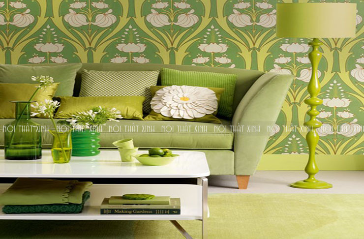 Trang trí nội thất đẹp với giấy dán tường màu xanh thiên nhiên