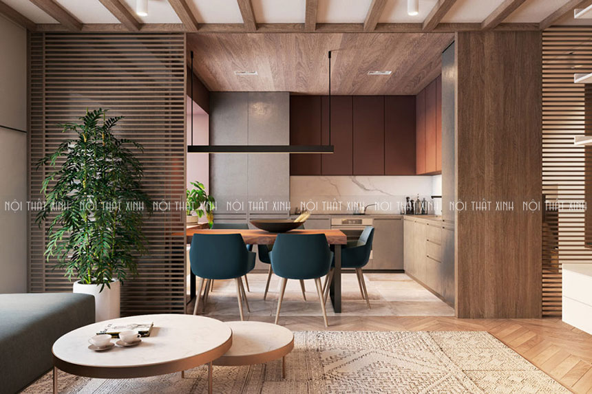 Mẫu thiết kế căn hộ chung cư đẹp ốp gỗ độc đáo, mộc mạc