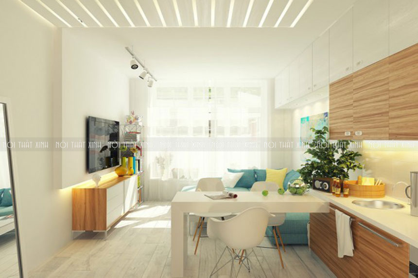Mẫu thiết kế nội thất phòng khách nhà phố 30m2 thông minh, hiện đại