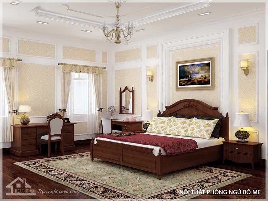 Mẫu thiết kế nội thất phòng ngủ tân cổ điển quý phái