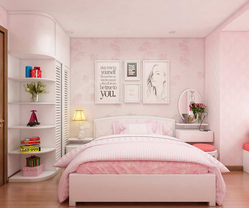 Thiết kế nội thất phòng ngủ chung cư dành cho bé gái
