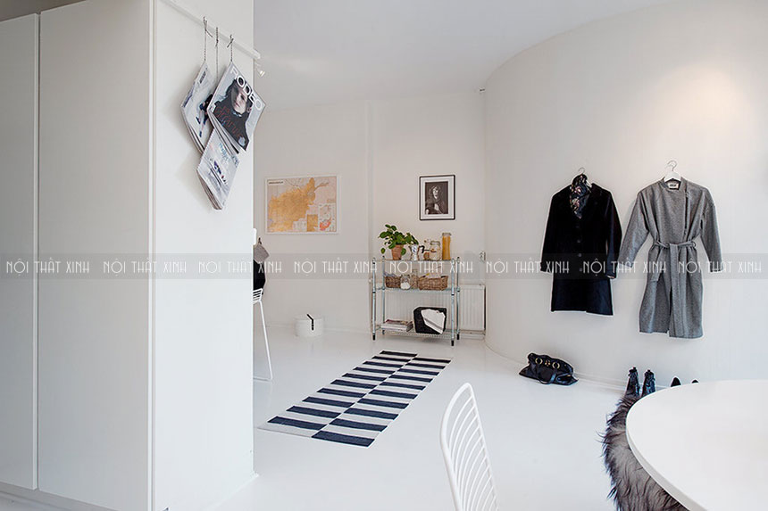 Thiết kế nội thất chung cư nhỏ 45m2 màu trắng rộng mở