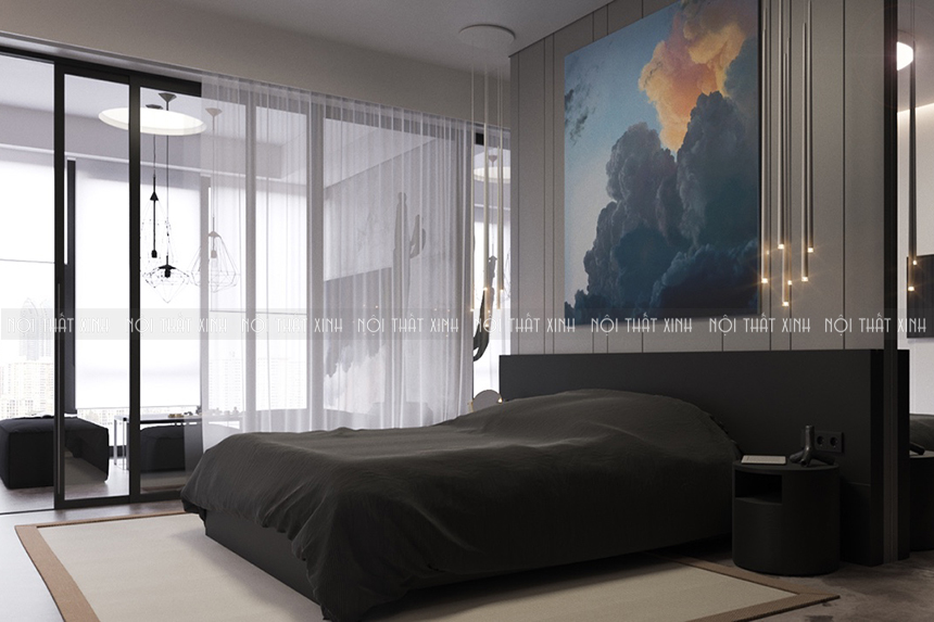 Thiết kế nội thất chung cư 1 phòng ngủ đẹp màu tối cuốn hút