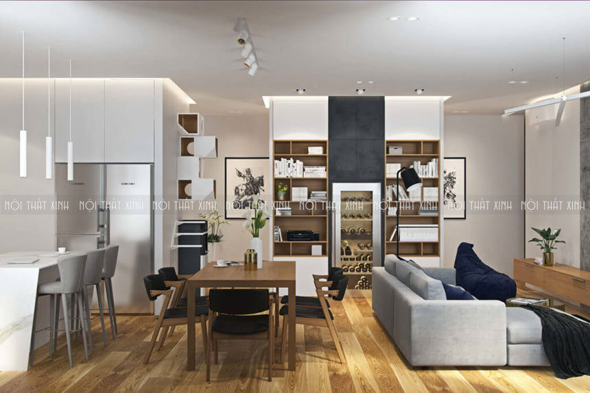 Thiết kế nội thất chung cư 100m2 nổi bật sắc màu gỗ
