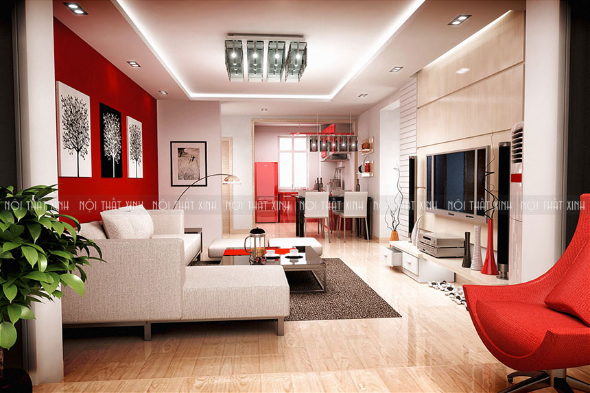 Thiết kế nội thất đẹp với màu đỏ rực rỡ