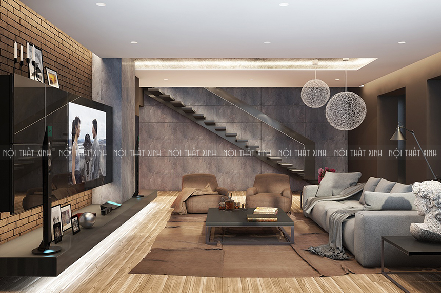 2 mẫu thiết kế nội thất phòng khách tương phản sắc độ ấn tượng