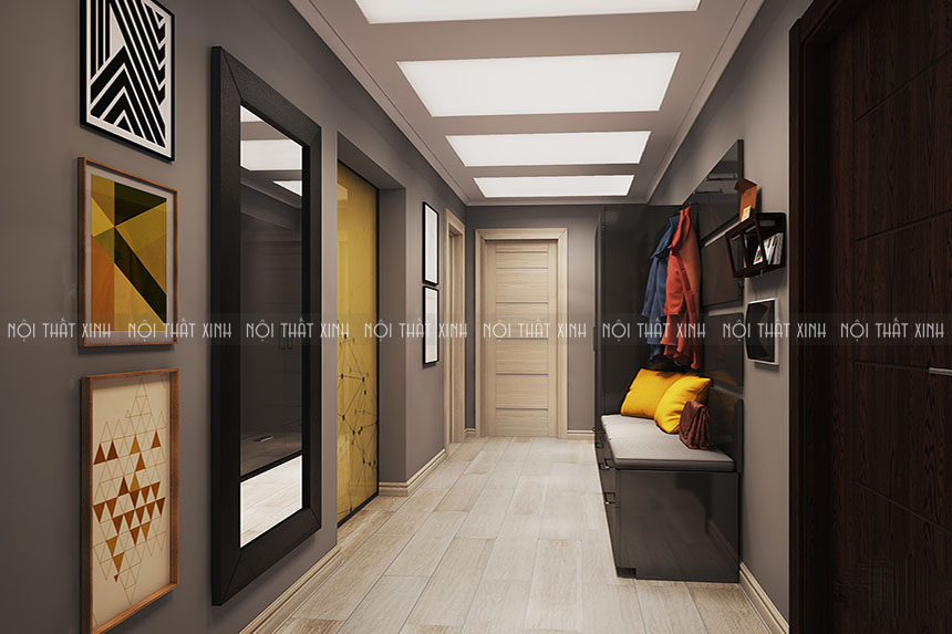Thiết kế thi công nội thất căn hộ chung cư rực sáng màu vàng