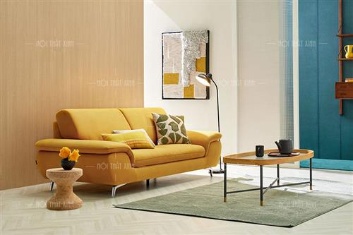 Sofa phòng khách màu vàng làm bằng da hay vải nỉ đẹp hơn?