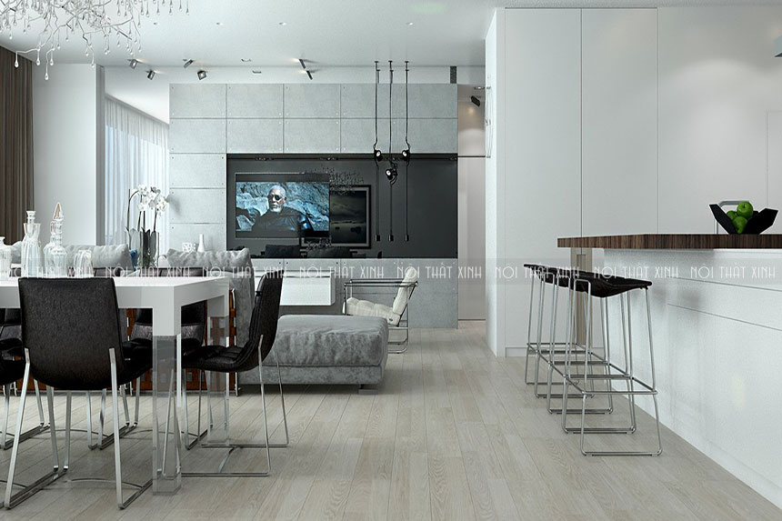 3 mẫu thiết kế nội thất phòng khách hiện đại theo gam xám