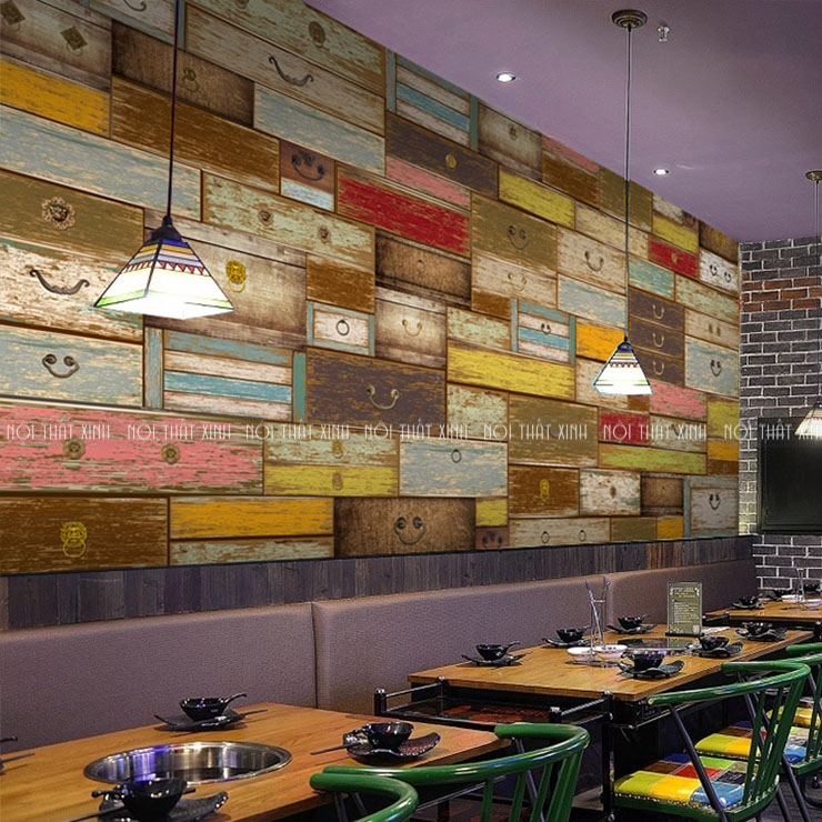 Thiết kế nội thất quán café đẹp dùng giấy dán tường