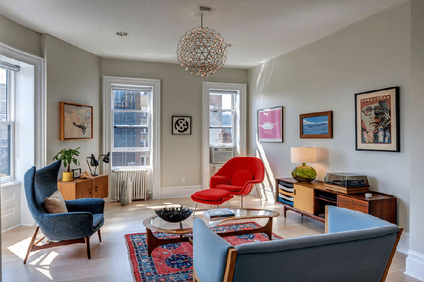 Thiết kế nội thất phòng khách đẹp hài hòa màu nóng - lạnh - trung tính đặc sắc