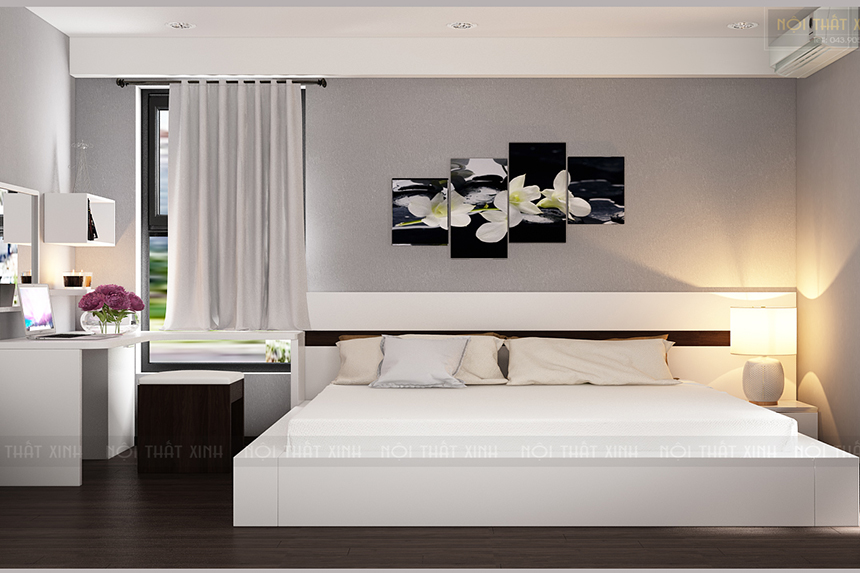 Mẫu thiết kế nội thất phòng ngủ gam màu trắng - đen tương phản ấn tượng