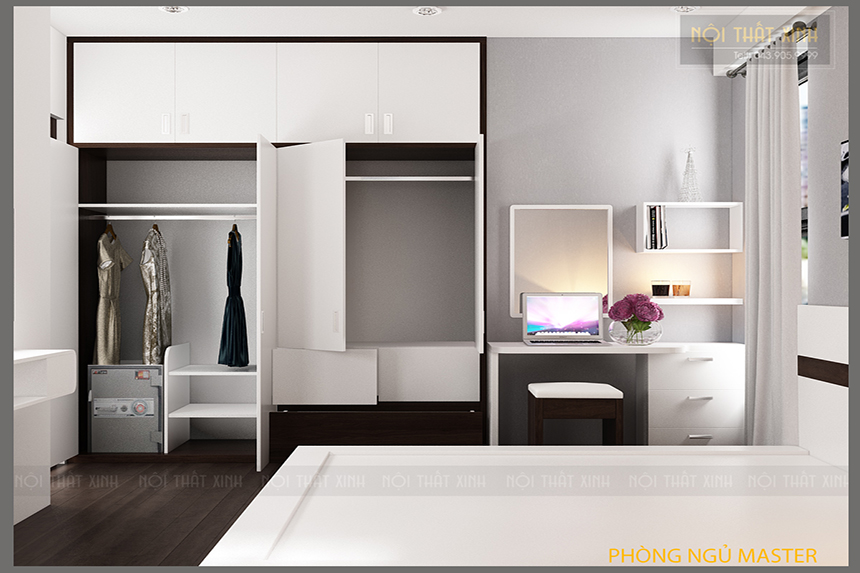 Mẫu thiết kế nội thất phòng ngủ gam màu trắng - đen tương phản ấn tượng