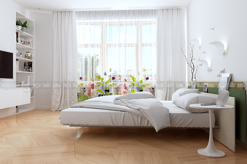 Thiết kế nội thất phòng ngủ đẹp màu trắng tinh khôi