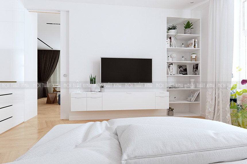 Thiết kế nội thất phòng ngủ đẹp màu trắng tinh khôi