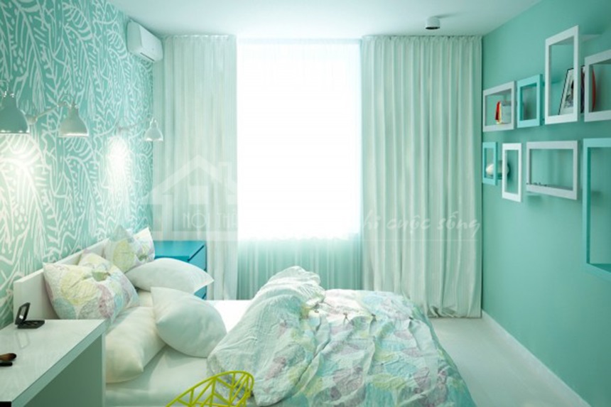 Màu xanh ngọc bích tươi mát trong thiết kế nội thất cho phòng ngủ