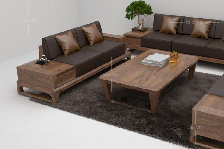 sofa gỗ đệm da