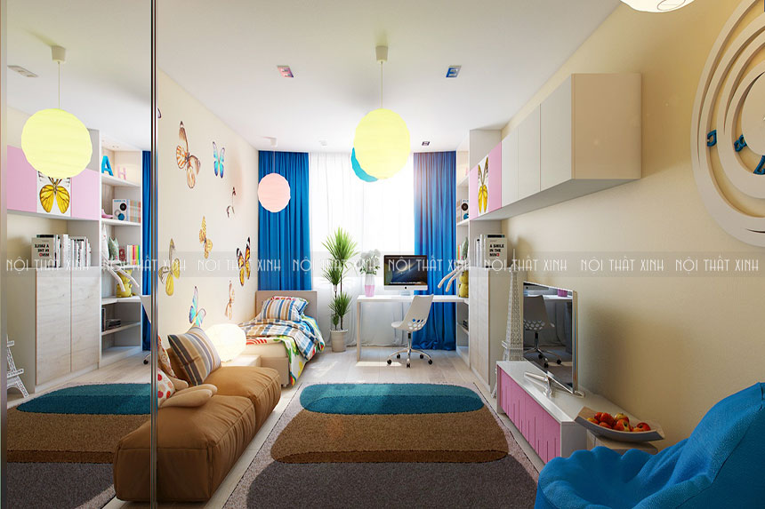 Không gian thiết kế nội thất đẹp sinh động với màu xanh tươi trẻ