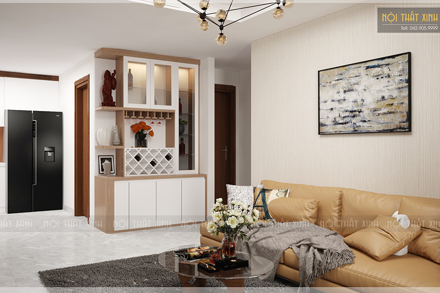 Mẫu thiết kế nội thất phòng khách chung cư hiện đại Ms Hương - Tân Mai