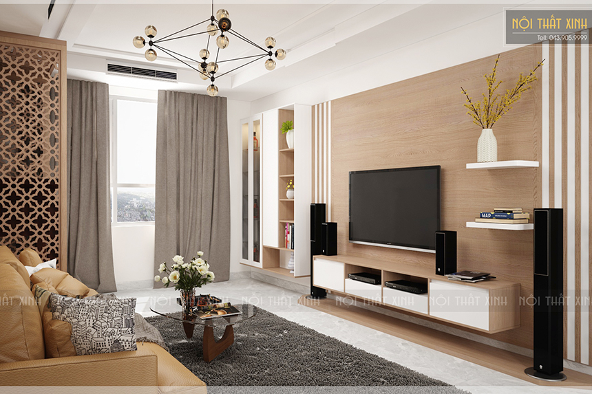 Mẫu thiết kế nội thất phòng khách chung cư hiện đại Ms Hương - Tân Mai