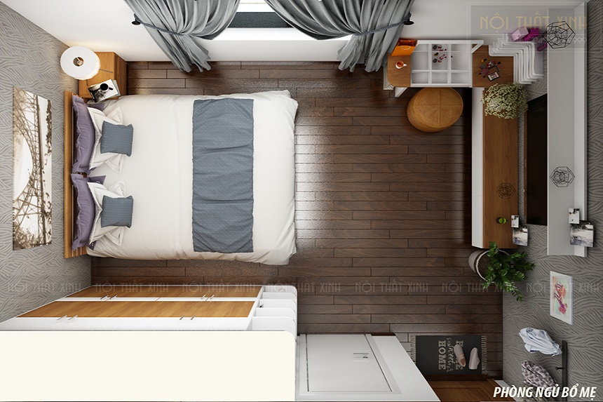 Thiết kế nội thất phòng ngủ chung cư Hòa Bình Green Mr.Anh