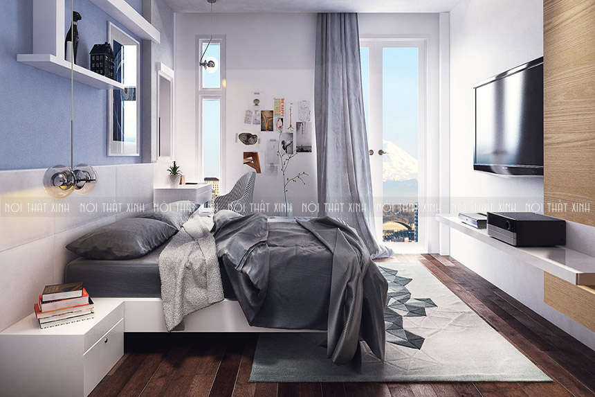 Thiết kế nội thất phòng ngủ đẹp sáng tạo theo màu xám tinh tế