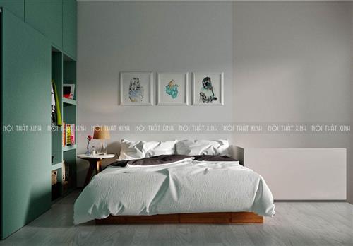 Thiết kế phòng ngủ 25m2 màu xanh tự nhiên nhẹ nhàng tinh tế